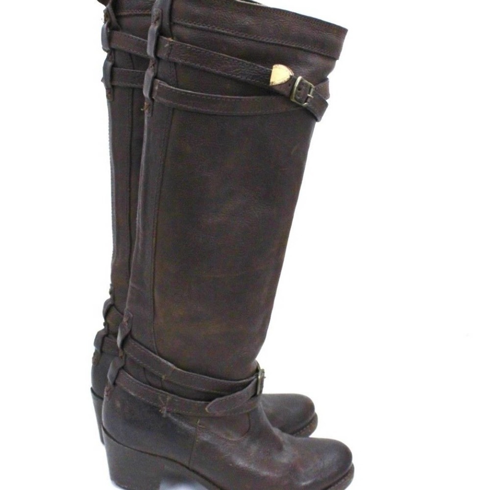 Frye Boots Jane Strappy Knee Tall 7B Browwn Oiled - Picture 3 of 6